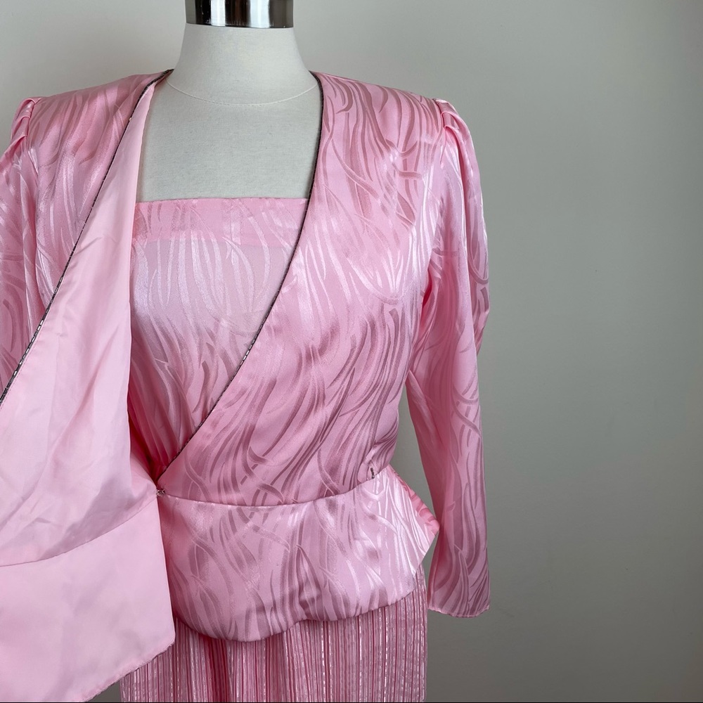 Vintage ILGWU Pink Beaded Pleated Jacket Dress Gown Women Size 12 Made In USA - Picture 5 of 9